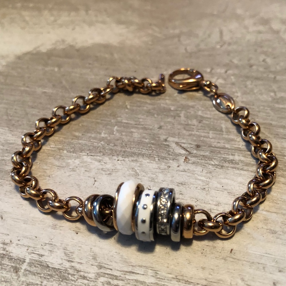Rare Fossil Rose Gold Rondelle Chain Bracelet